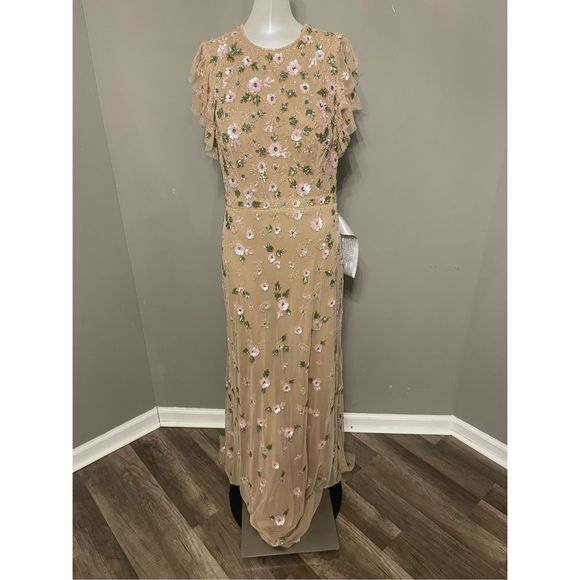 MAC DUGGAL EMBELLISHED HIGH NECK FLUTTER SLEEVE GOWN - Picture 4 of 8